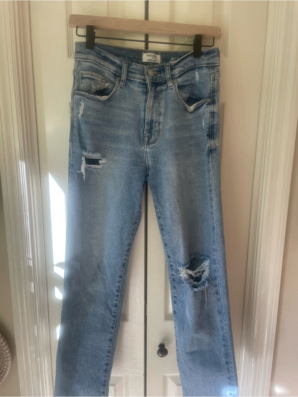 Kensie Light Blue Straight Leg Distressed Jeans